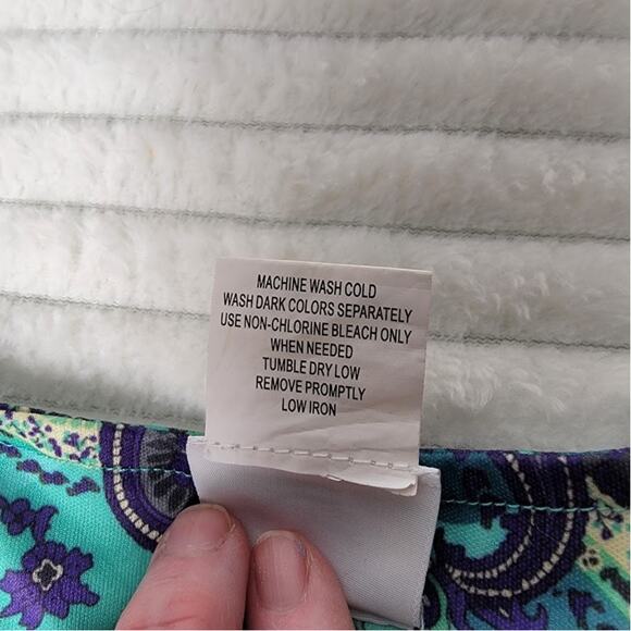 Collections Etc Paisley Caftan Lounge Dress Large Teal Purple Zip Front Maxi - Picture 9 of 9